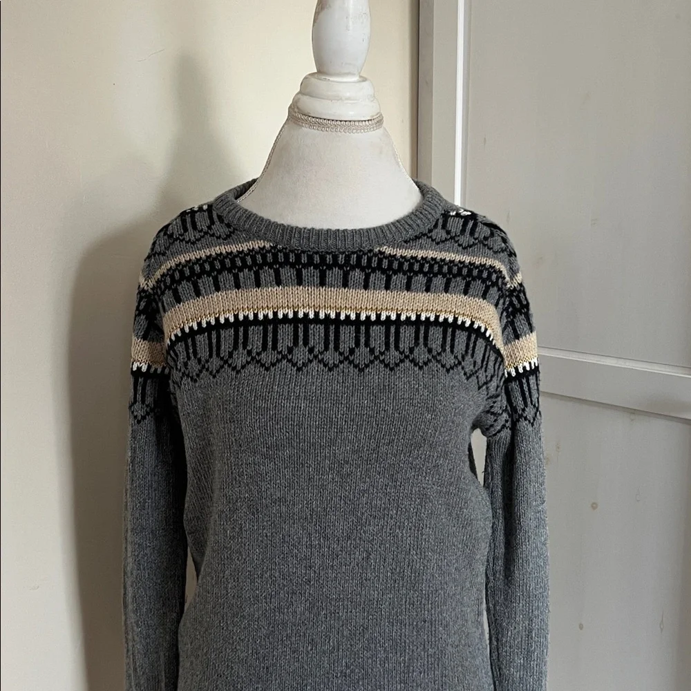 J.Lindeberg Grey Fair Isle Jacquard Lambswool Blend Crewneck Sweater Mens M